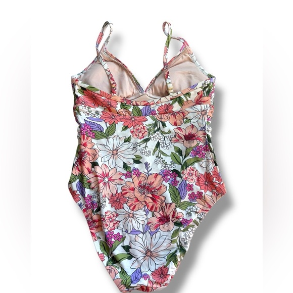 Kona Sol Womens Swim Ladder Trim Medium Coverage One Piece Swimsuit Floral - Picture 5 of 10